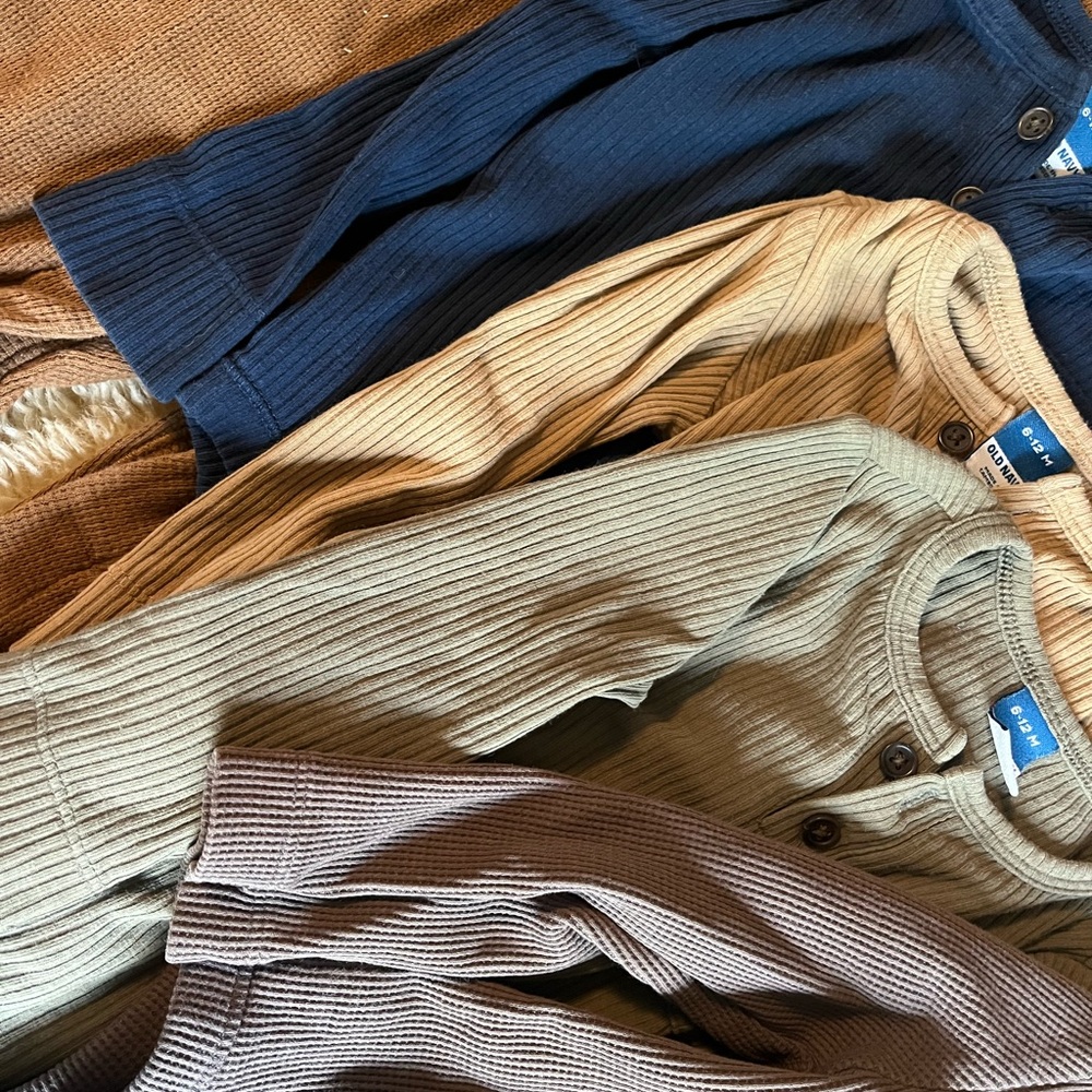 Ribbed Knit Henley Onsies Set in Neutral Tones